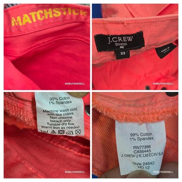 J.Crew Matchstick Jeans 33 Coral Pink Straight Leg Stretch Denim Pants 24642 - Picture 8 of 14